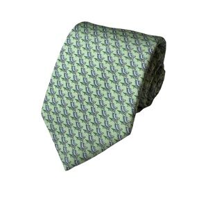 Vineyard Vines mens green blue beach chair pattern 100% silk neck tie EUC